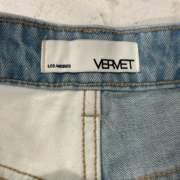Vervet Rebecca Colorblock Denim Blue & White High Rise Distressed Shorts Size S - Picture 4 of 11